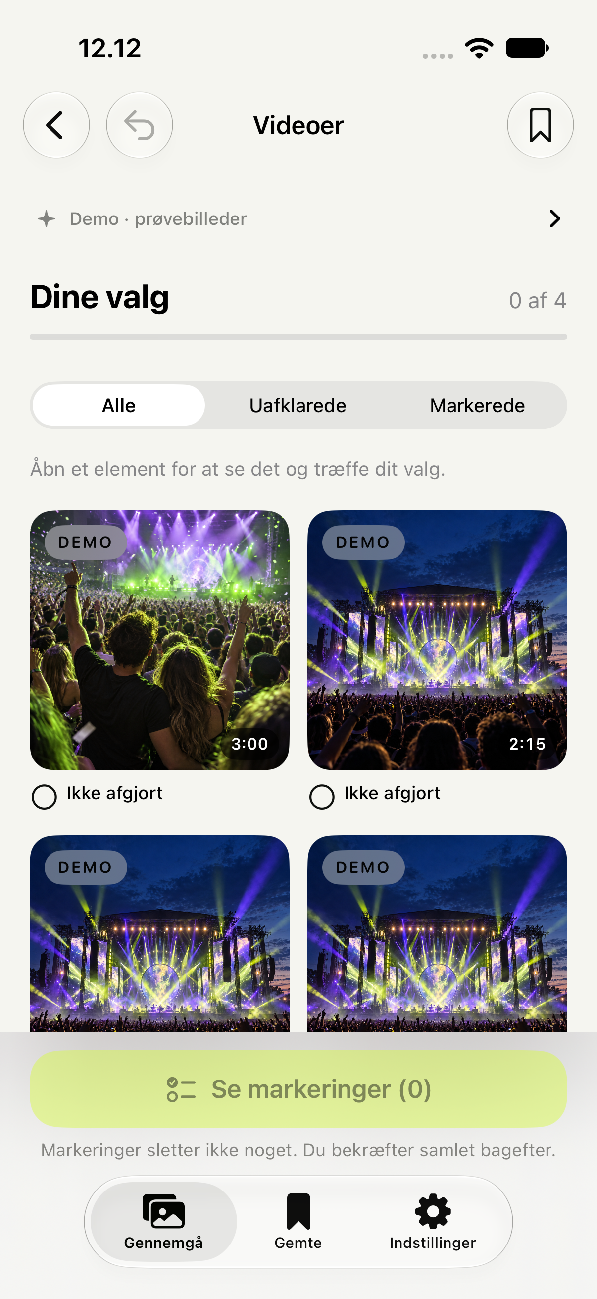 Gennemgå videoer, længste først